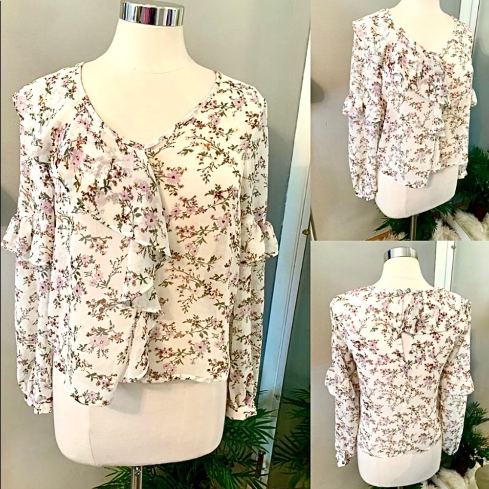 Floral Ruffled Blouse Size S Boho Cottagecore Feminine floral